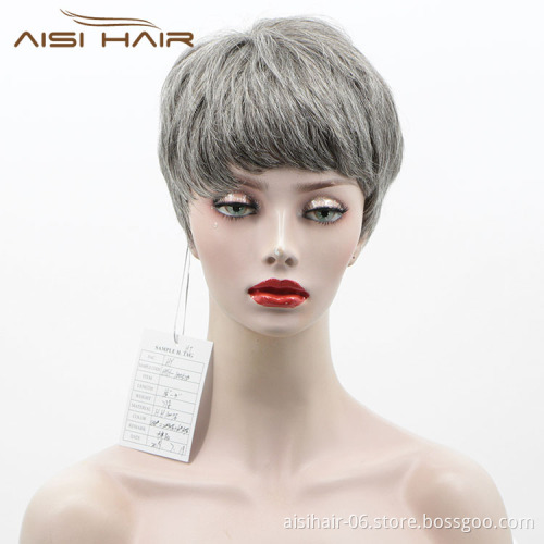 Aisi Hair New Design Cheap Vendor Short Pixie Cut Regular Wave Gray  Brazilian Hair For Black Women Human Hair Wigs